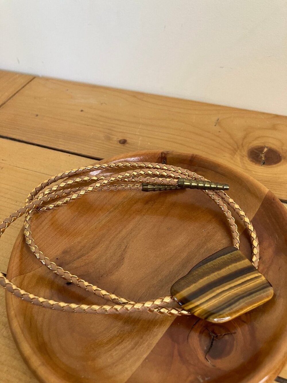 Tiger's Eye Gemstone Bolo Tie Western String Tie Braided Cord